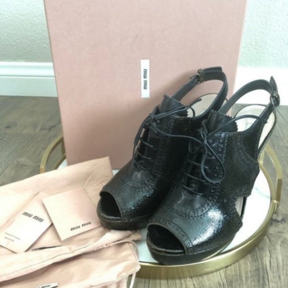 Miu Miu Crackle Oxford Slingback Peep Toe Heels